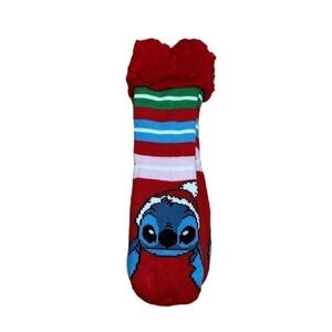 Lilo & Stitch Christmas Slipper Socks NWT Disney Red Blue Gripper Women’s 4-10